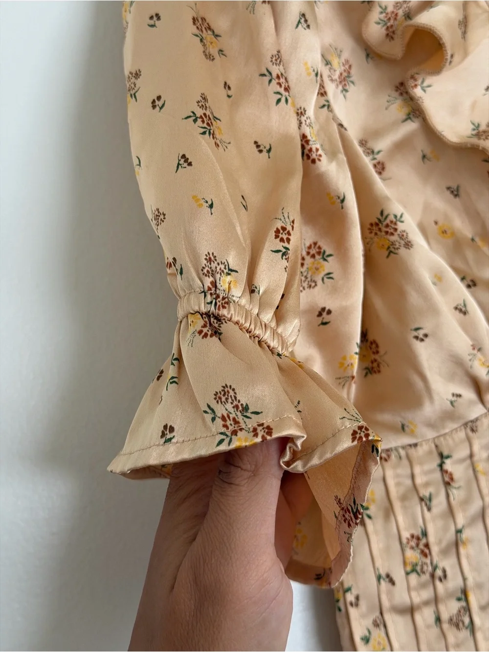 Free People Floral Milkmaid Peasant Top Satin Puff Sleeve - Size XS